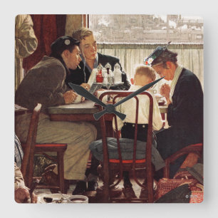 Relógio Quadrado Say Grace por Norman Rockwell