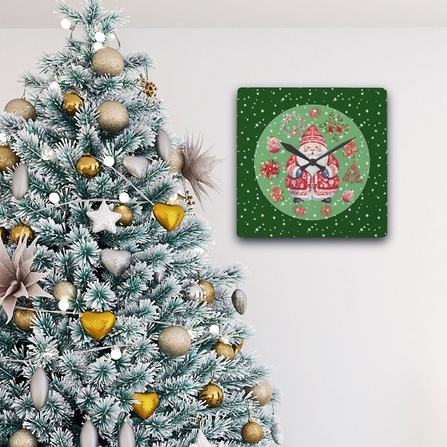 Relógio Quadrado Scandinávia Santa Claus Green (Criador carregado)