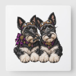 Relógio Quadrado Schnauzer Pair Cute Dog Stainless Steel Watch