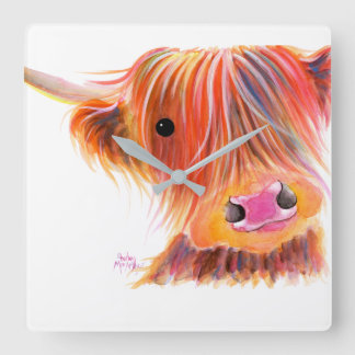 Relógio Quadrado Scottish Highland Cow ' SWEET SATSUMA' por Shirley
