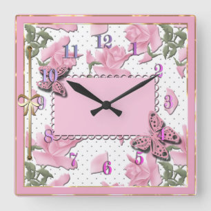 Relógio Quadrado Scrapbooking a rosa
