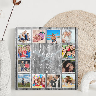 Relógio Quadrado Script de Amor de Farmhouse Rustic Farmhouse da Fa