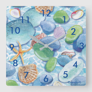 Relógio Quadrado Sea glass clock
