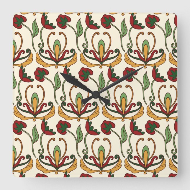 Relógio Quadrado Seamless floral pattern with red and yellow  (Frente)