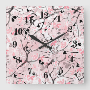 Relógio Quadrado Seamless pastel floral flowers pink blush leaves t