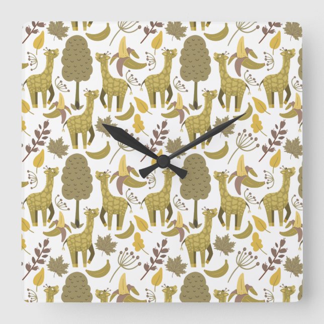 Relógio Quadrado Seamless pattern Giraffe yellow white background (Frente)