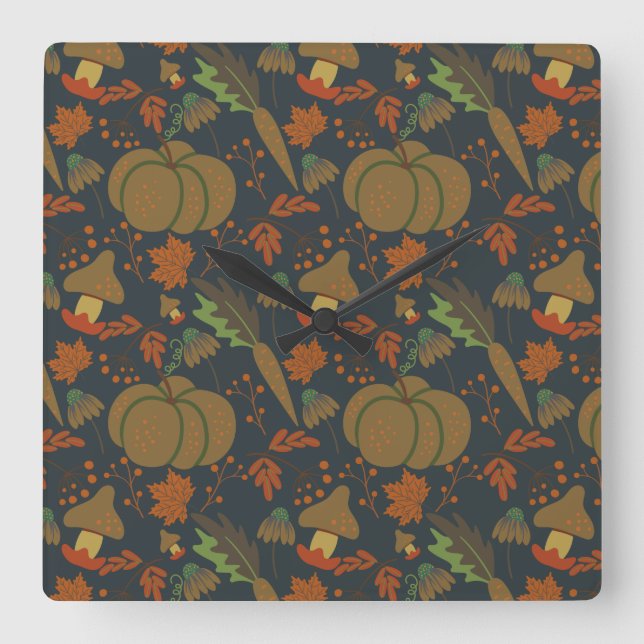Relógio Quadrado Seamless pattern Pumpkin & carrot dark background (Frente)