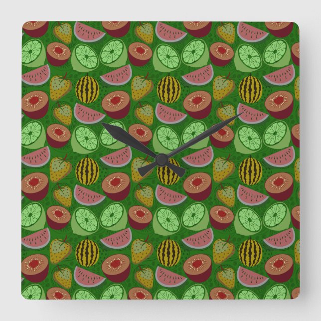Relógio Quadrado Seamless pattern tropical fruit & green background (Frente)