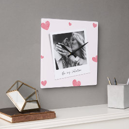 Relógio Quadrado Seja meu Namorados | Foto personalizada | Coração