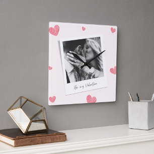 Relógio Quadrado Seja meu Namorados Foto personalizada Coração