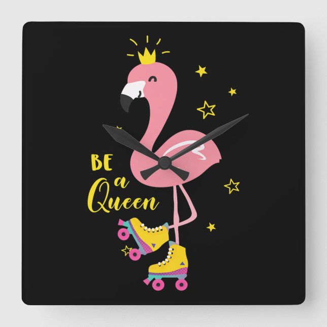 Relógio Quadrado Seja uma Rainha Rosa, Skate Flamingo Roller Mulher (Frente)