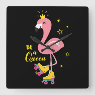 Relógio Quadrado Seja Uma Rainha Rosa Skate Flamingo Roller Mulhere