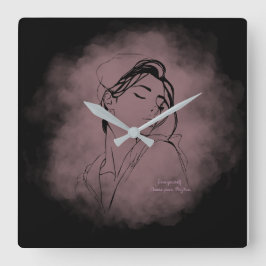 Relógio Quadrado Self-Love Line Art Clock – "Love Yourself" Design
