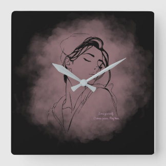 Relógio Quadrado Self-Love Line Art Clock – "Love Yourself" Design