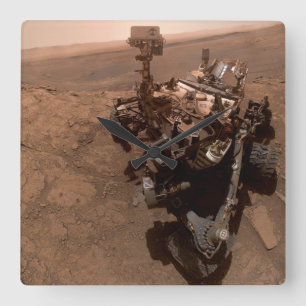 Relógio Quadrado Selfie da Paisagem Marciana Vermelha da Curiosity
