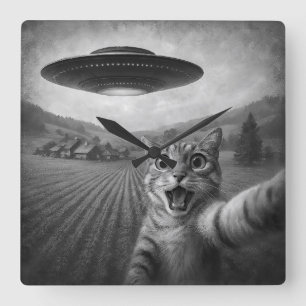 Relógio Quadrado Selfie De Gato Com Presentes De Gato Engraçado De 