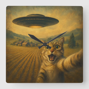 Relógio Quadrado Selfie De Gato Com Presentes De Gato Engraçado De