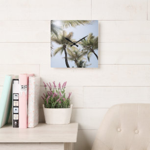 Relógio Quadrado Selva de Palmas Sunlix #1 #tropical #wall #art