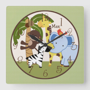 Relógio Quadrado Selva Personalizada Animais de Viveiros