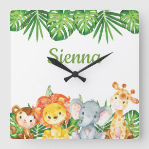 Relógio Quadrado Selva Selvagem Selvagem Selvagem Safari Garota Nur