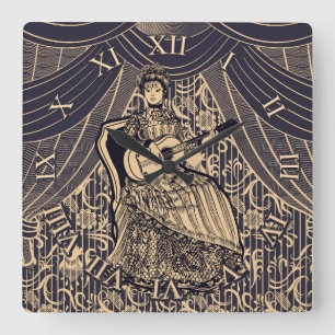 Relógio Quadrado Senhora com guitarra