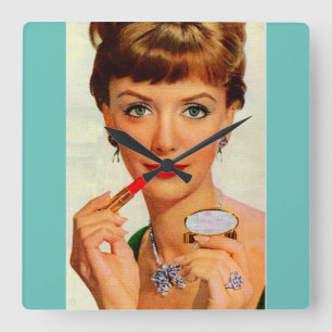 Relógio Quadrado Senhora dos batom dos anos 60