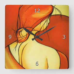 Relógio Quadrado Senhora Pensiva de Belas Artes em Laranja