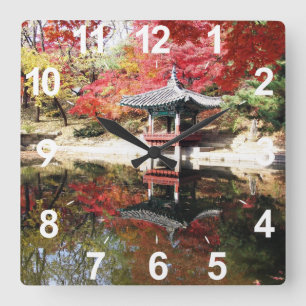 Relógio Quadrado Seoul Autumn Japanese Garden