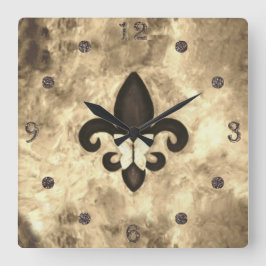 Relógio Quadrado Sepia Butterfleur | Borboleta-bronzeada no Fleur d