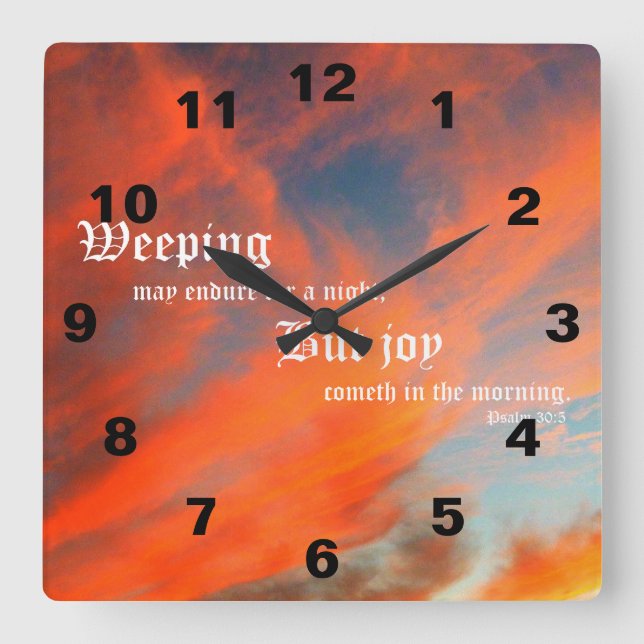 Relógio Quadrado September Clouds with Psalm 30:5 (Frente)