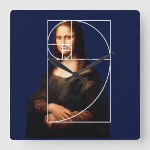 Relógio Quadrado Sequência Fibonacci Leonardo da Vinci Mona Lisa