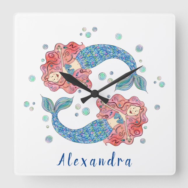 Relógio Quadrado Sereia Personalizada (Frente)