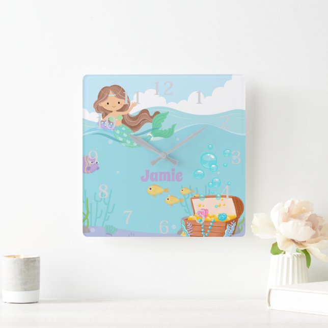 Relógio Quadrado Sereia Personalizada (Lar)