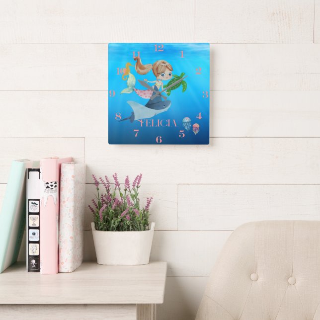 Relógio Quadrado Sereia Personalizada (Sala de leitura)