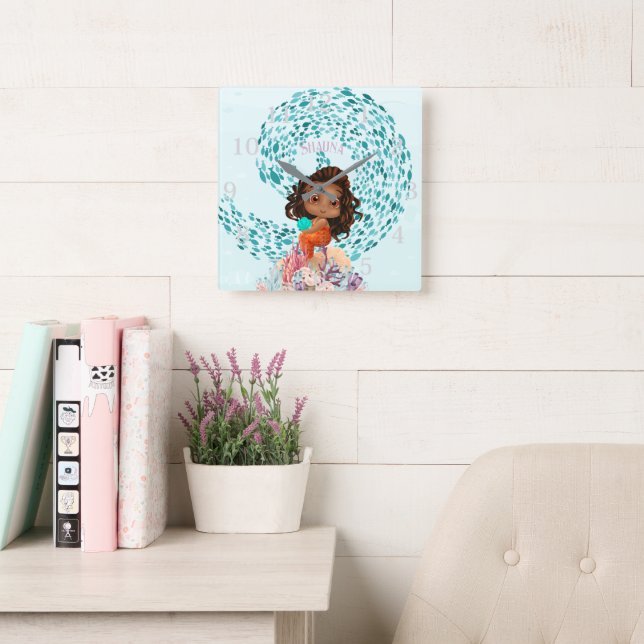 Relógio Quadrado Sereia Personalizada (Sala de leitura)