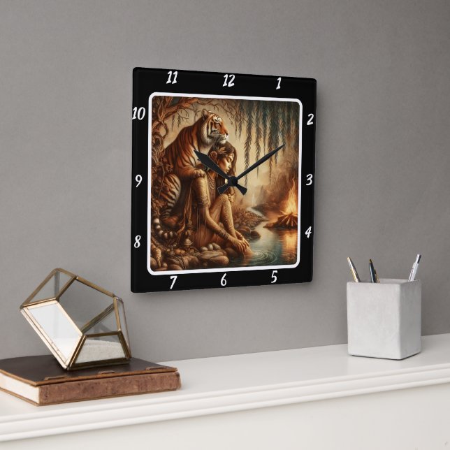 Relógio Quadrado Serenidade Nativa: O Sonho de Tiger Pines Starligh (Escritório)