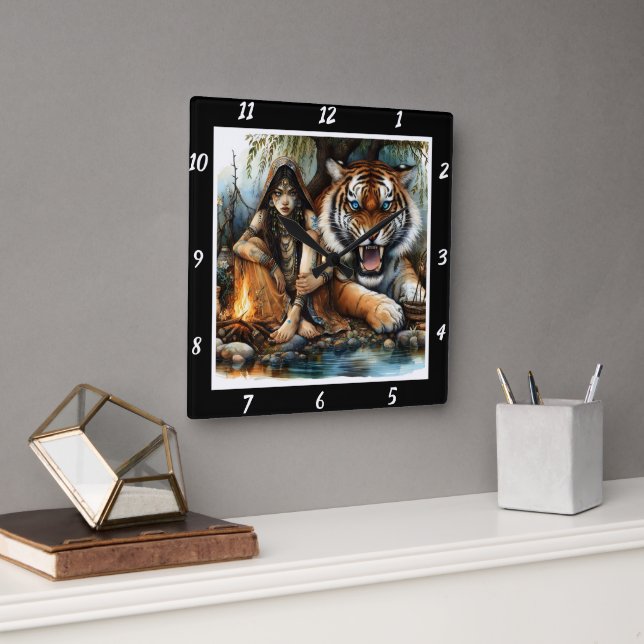 Relógio Quadrado Serenidade Nativa: Pinheiros à Luz do Sonho de Tig (Escritório)
