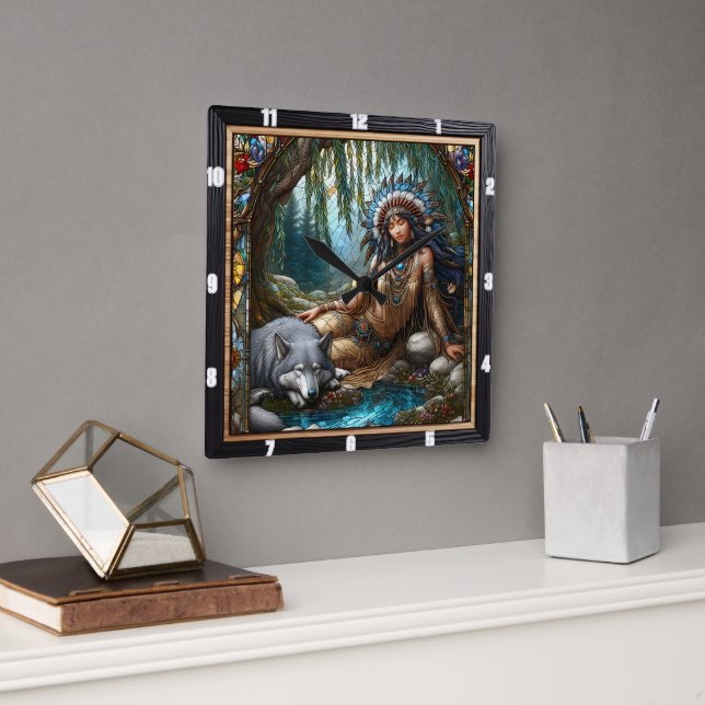 Relógio Quadrado Serenidade Nativa: Pinheiros De Fome À Noite Breez (Escritório)