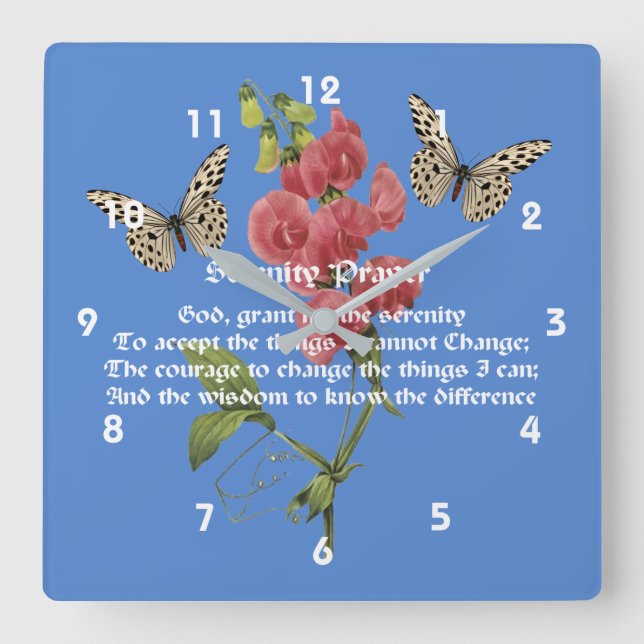 Relógio Quadrado Serenity Prayer E Butterfly      (Frente)