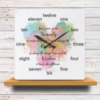 Serenity Prayer Watercolor Button Square Wall Cloc