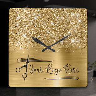 Relógio Quadrado Seu Logotipo Brilhante Dourado Glam