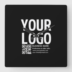Relógio Quadrado Seu logotipo com código QR e texto editáveis