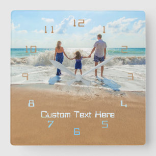 Relógio Quadrado Seu próprio Design de Texto Foto Números de Core