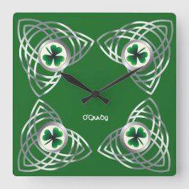 Relógio Quadrado Shamrock e nó celta