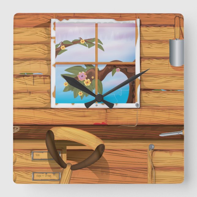 Relógio Quadrado Shed de Potting (Frente)