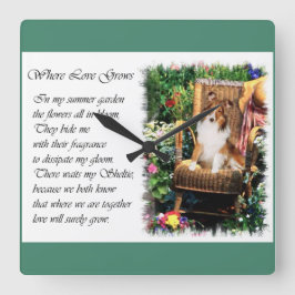 Relógio Quadrado Sheltie Art Gifts Summer Garden