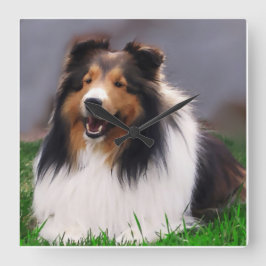 Relógio Quadrado Shetland Sheepdog Art
