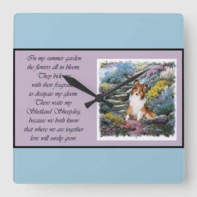 Relógio Quadrado Shetland Sheepdog Art (Frente)