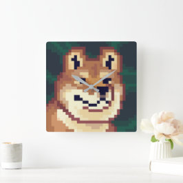 Relógio Quadrado Shiba pixelart, klok, Pixel Art 
