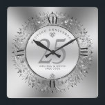 Relógio Quadrado Shinve Silve Swirls Circle Frame 25 casamento<br><div class="desc">Luxo brilhante círculo brilhante de prata giro 25 de aniversário de casamento modelo de.</div>